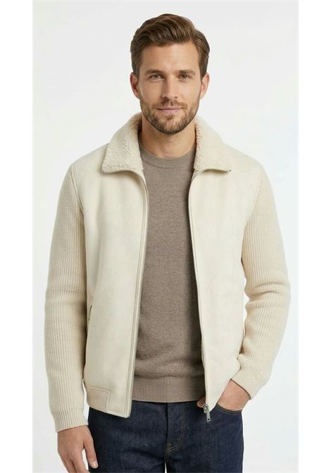 Giubbino Uomo Bimaterico Beige in Eco-Montone e Maglia di Lana OUTFIT | OF127J004 PL03062001
